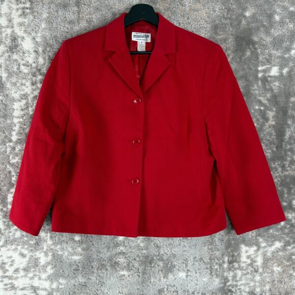 Pendleton Size 14 Career Cotton Notched Blazer Jacket Red Long Sleeve Lined - Picture 1 of 9